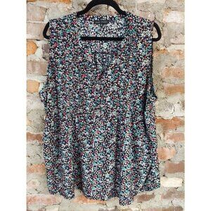 Napa Valley Floral size 2X Sleeveless Top - Black with Multi-colored flowers